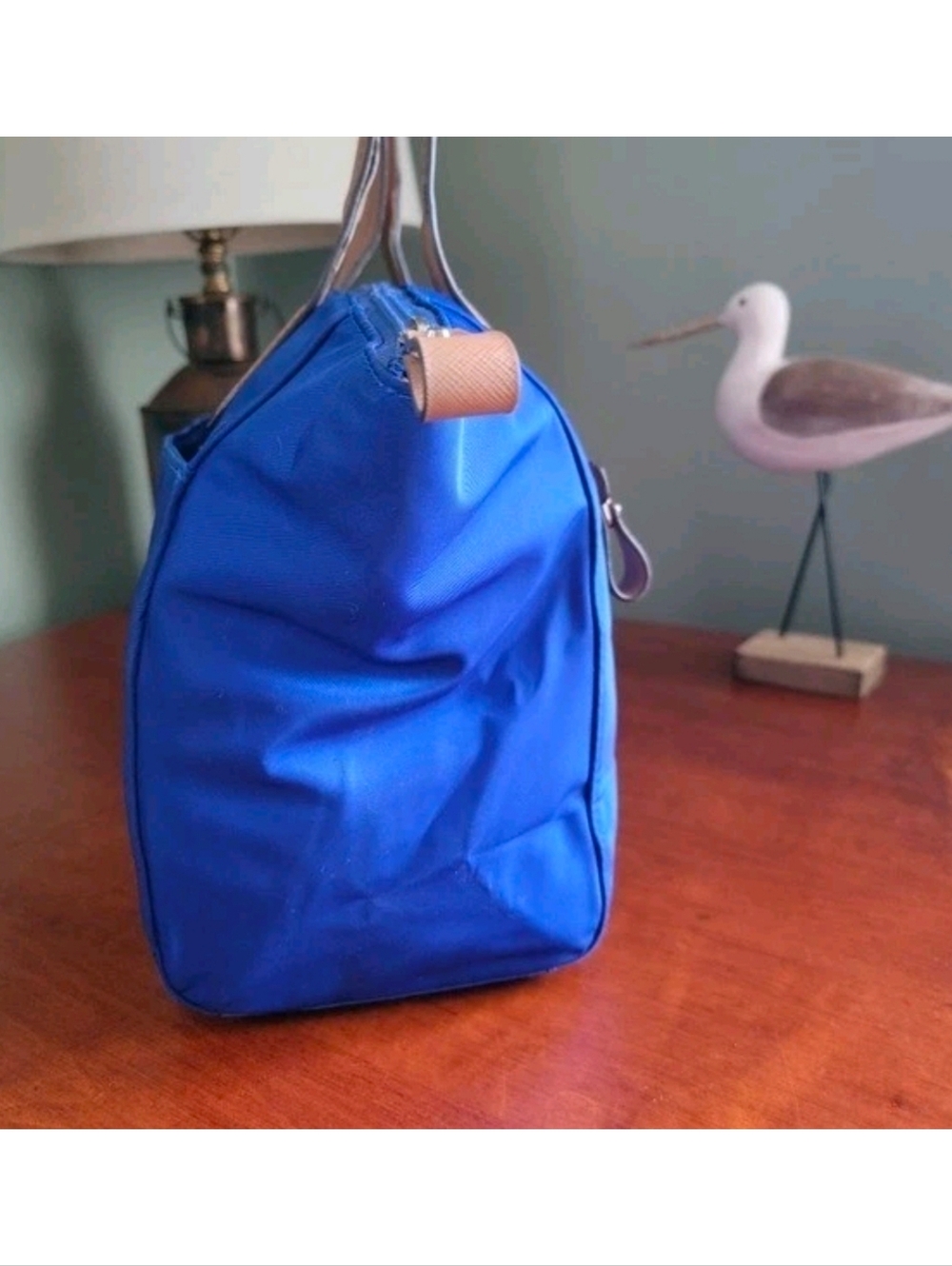 Michael Kors Kelsey Medium Tote Blue Tan Nylon Leather Bag - Picture 2 of 16